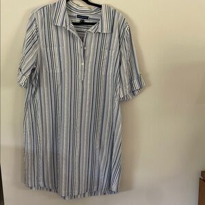 Karen Scott Casual Blue and White Striped Shirt